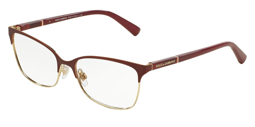 DOLCE & GABBANA DG1268 Square Eyeglasses  1255-MATTE DK RED/PALE GOLD 54-16-140 - Color Map bordeaux