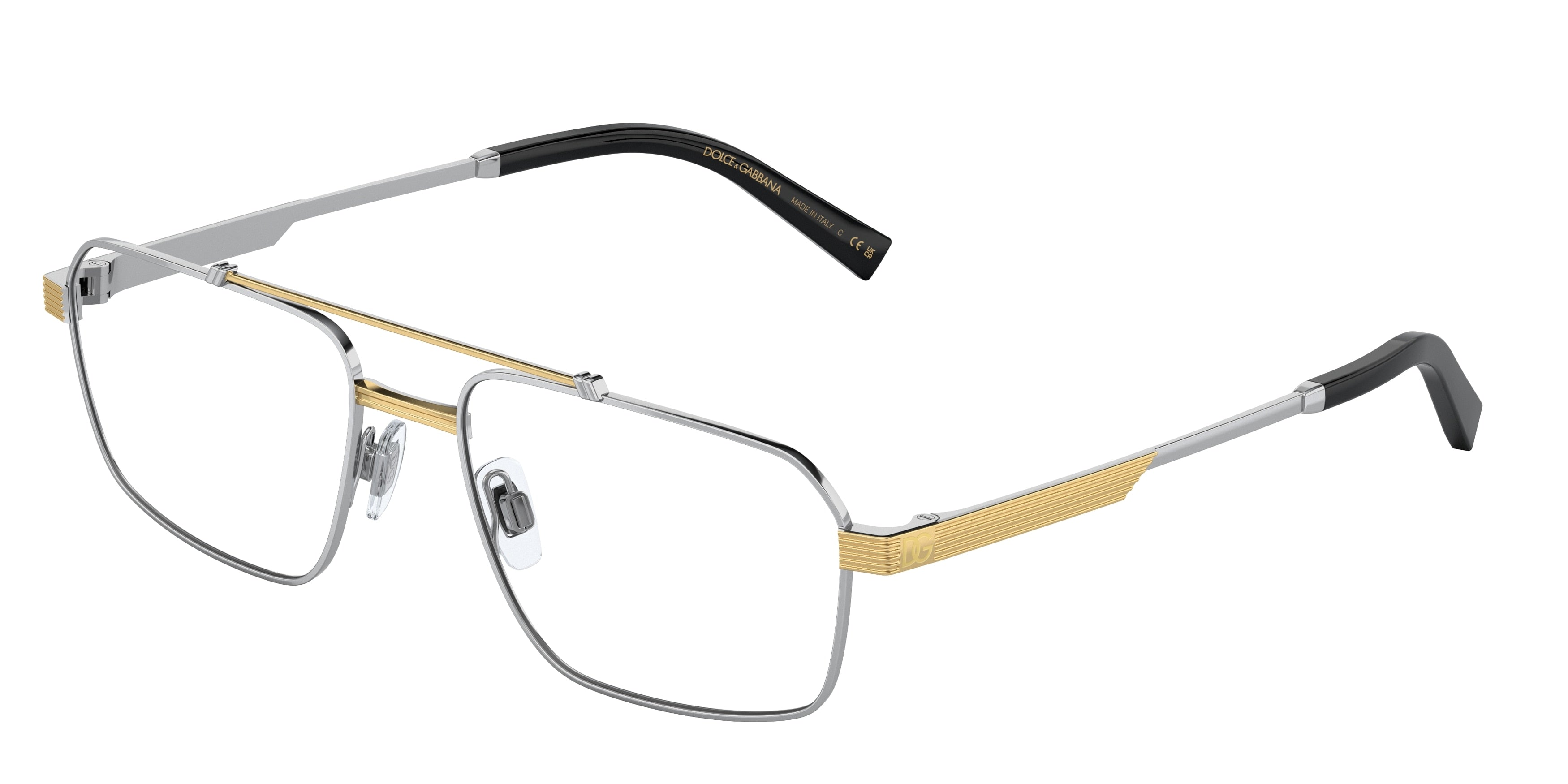 DOLCE & GABBANA DG1345 Rectangle Eyeglasses  1313-Silver/Gold 56-145-18 - Color Map Silver