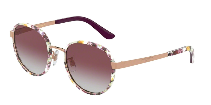 DOLCE & GABBANA DG2227J Round Sunglasses  12984Q-PRINT FLOWER POWER/ROSE GOLD 52-20-140 - Color Map multi