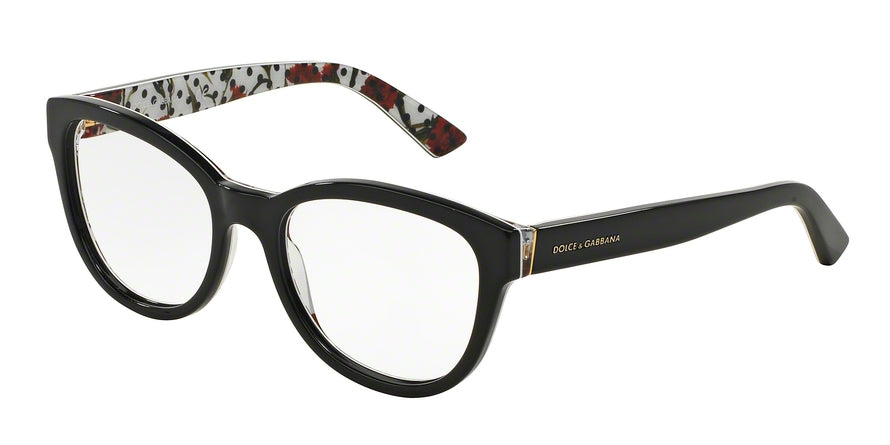 DOLCE & GABBANA ENCHANTED BEAUTIES DG3209 Round Eyeglasses  2976-BLACK/WHITE CARNATION BLK POIS 53-18-140 - Color Map black