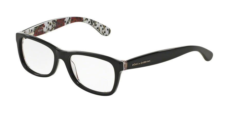 DOLCE & GABBANA DG3231 Rectangle Eyeglasses  2976-BLACK/WHITE CARNATION BLK POIS 48-15-130 - Color Map black