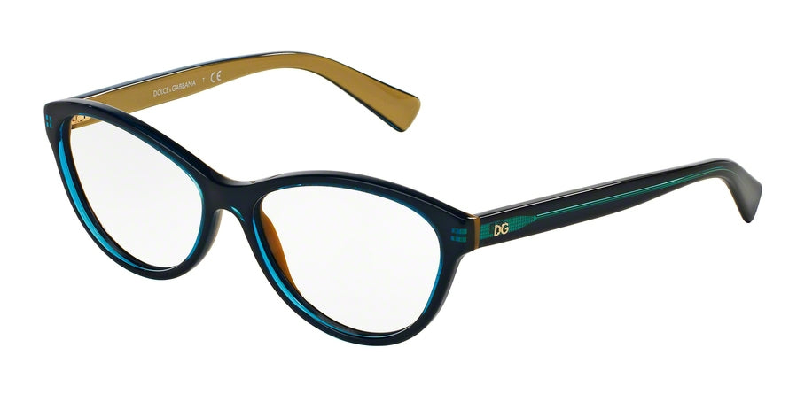 DOLCE & GABBANA DG3232F Cat Eye Eyeglasses  2958-TOP PETROLEUM ON GOLD 55-15-140 - Color Map green