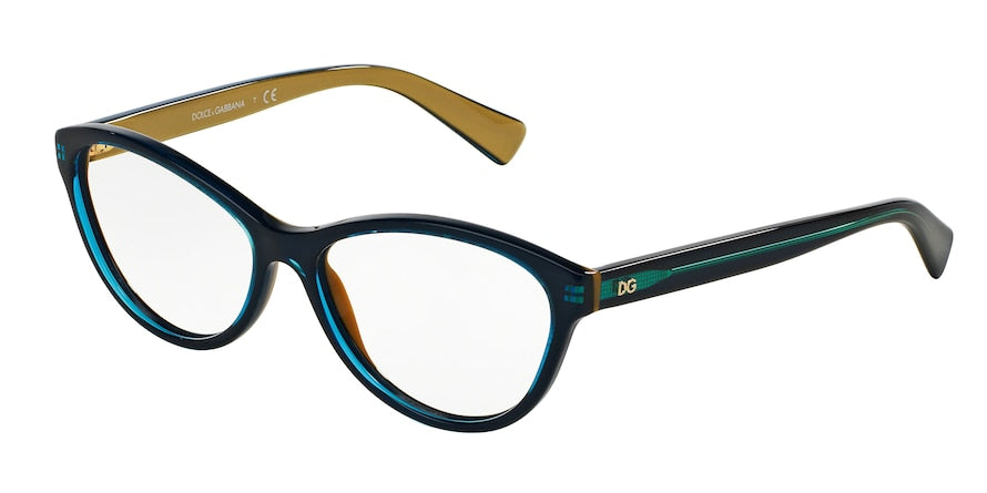 DOLCE & GABBANA DG3232 Cat Eye Eyeglasses  2958-TOP PETROLEUM ON GOLD 53-15-140 - Color Map green