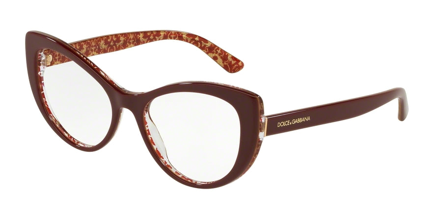 DOLCE & GABBANA DG3285 Cat Eye Eyeglasses  3205-BORDEAUX ON DAMASCUS GLITTER 54-17-140 - Color Map black
