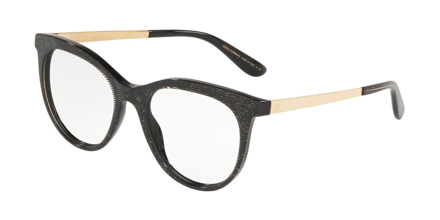 DOLCE & GABBANA DG3316F Cat Eye Eyeglasses  3218-GLITTER GOLD STRIPED BLACK 52-18-140 - Color Map bordeaux