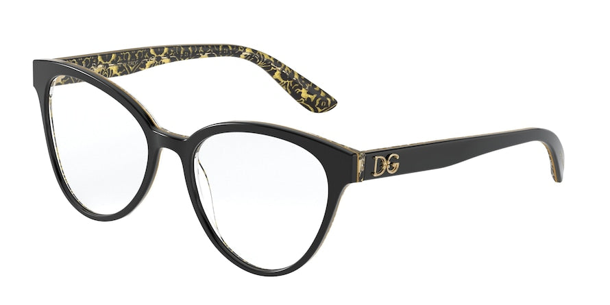 DOLCE & GABBANA DG3320 Phantos Eyeglasses  3215-BLACK ON DAMASCO GLITTER BLACK 53-17-140 - Color Map black