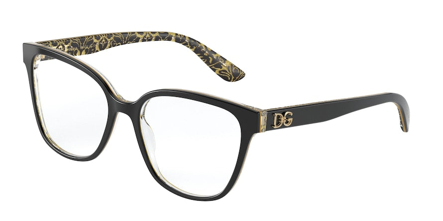 DOLCE & GABBANA DG3321F Square Eyeglasses  3215-BLACK ON DAMASCO GLITTER BLACK 54-17-140 - Color Map black