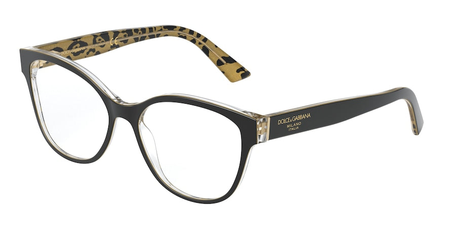 DOLCE & GABBANA DG3322F Butterfly Eyeglasses  3235-BLACK ON LEO GLITTER GOLD 54-16-145 - Color Map black