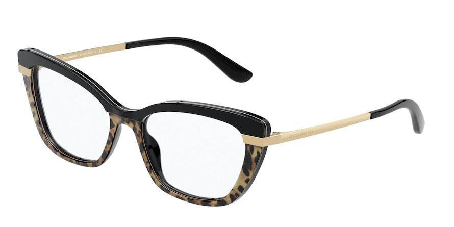 DOLCE & GABBANA DG3325F Cat Eye Eyeglasses  3244-TOP BLACK/LEO BROWN/BLACK 54-17-140 - Color Map multi