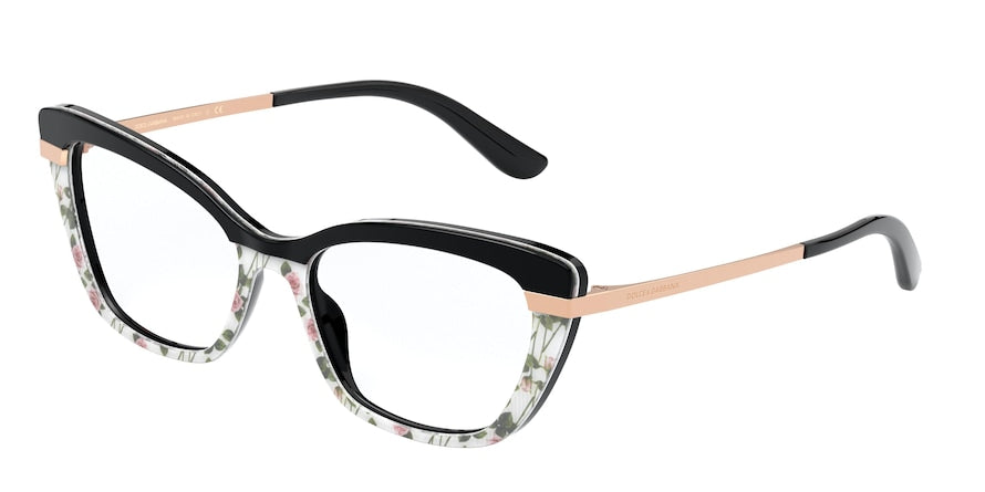 DOLCE & GABBANA DG3325F Cat Eye Eyeglasses  3250-BLACK ON ROSE PRINT/BLACK 54-17-140 - Color Map multi