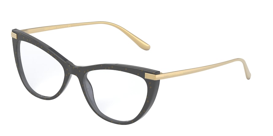 DOLCE & GABBANA DG3329F Cat Eye Eyeglasses  3210-TRANSPARENT BLACK POIS GOLD 55-17-140 - Color Map grey