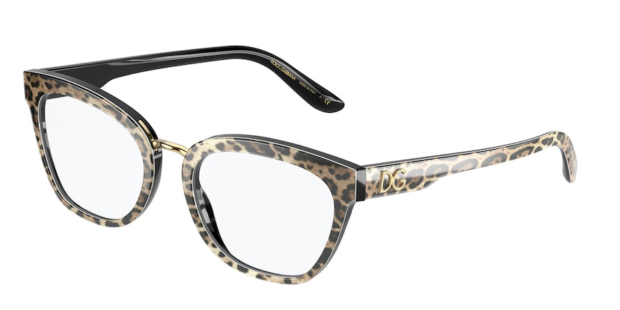 DOLCE & GABBANA DG3335 Cat Eye Eyeglasses  3163-LEO BROWN ON BLACK 54-19-145 - Color Map multi