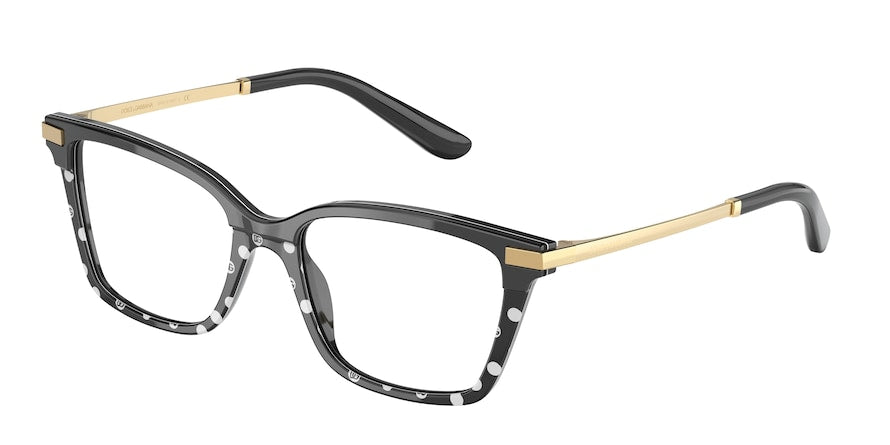 DOLCE & GABBANA DG3345F Rectangle Eyeglasses  3316-BLACK/POIS 52-17-140 - Color Map multi