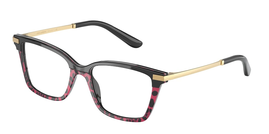 DOLCE & GABBANA DG3345F Rectangle Eyeglasses  3319-BLACK/LEO PINK 52-17-140 - Color Map multi