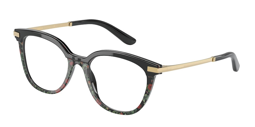 DOLCE & GABBANA DG3346F Phantos Eyeglasses  3317-BLACK/RED ROSES PRINT 52-18-140 - Color Map multi