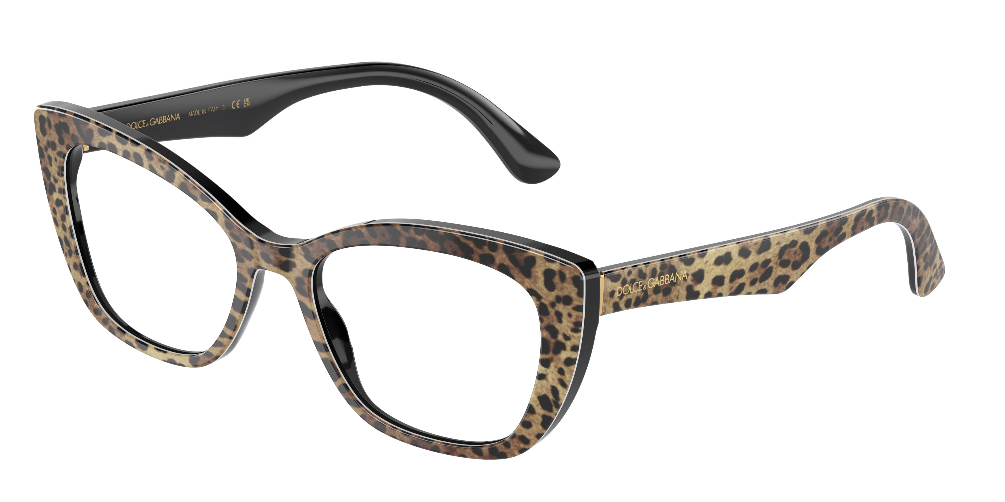 DOLCE & GABBANA DG3360 Cat Eye Eyeglasses  3163-Leo Brown/Black 54-145-18 - Color Map Black