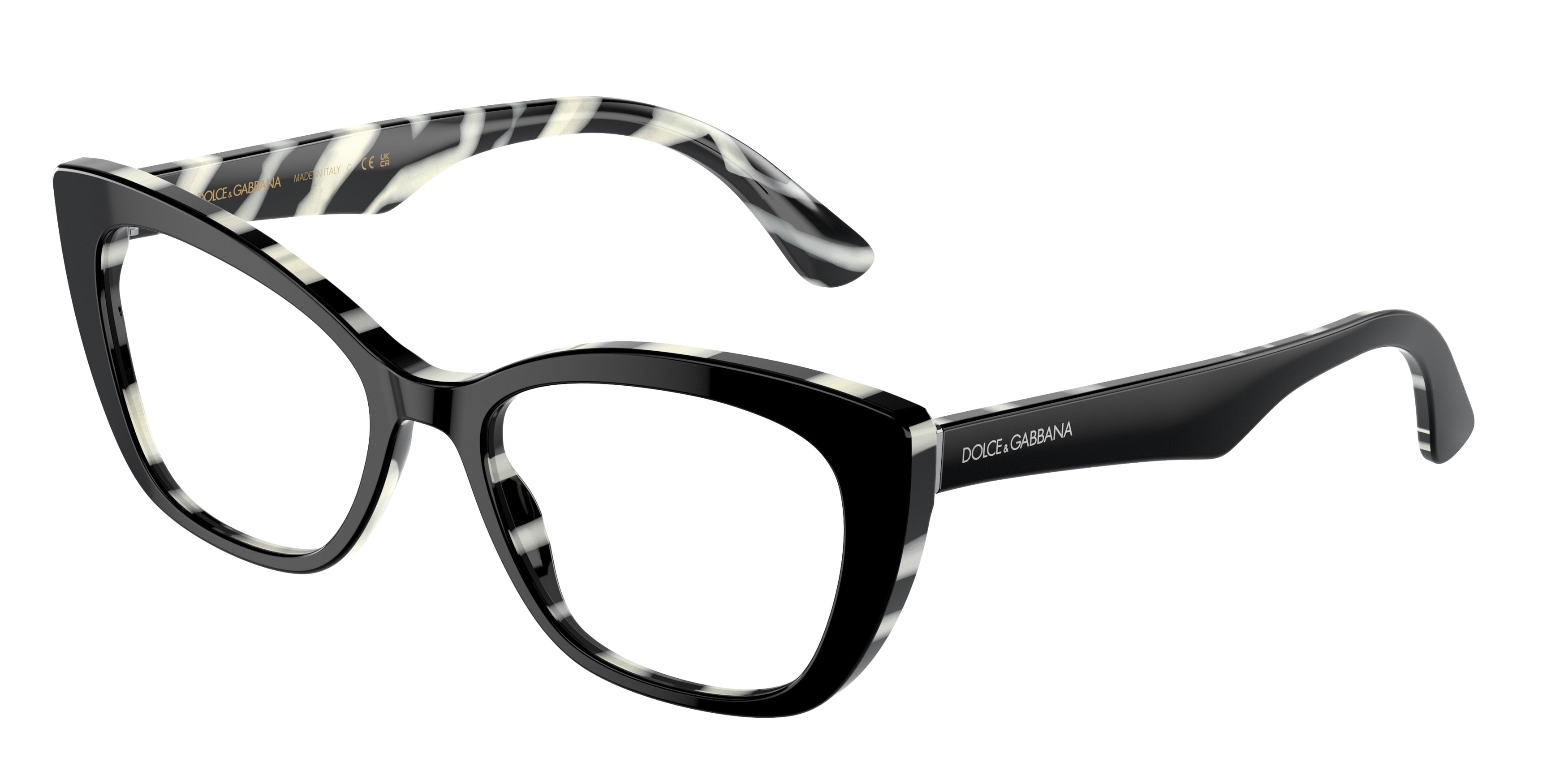 DOLCE & GABBANA DG3360 Cat Eye Eyeglasses  3372-Top Black On Zebra 54-145-18 - Color Map Black
