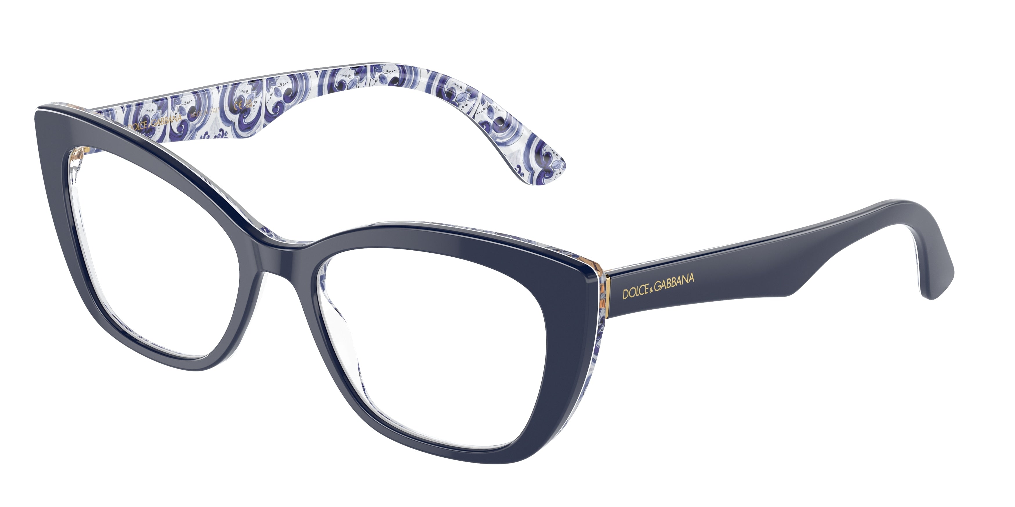 DOLCE & GABBANA DG3360 Cat Eye Eyeglasses  3414-Blue On Blue Maiolica 54-145-18 - Color Map Blue