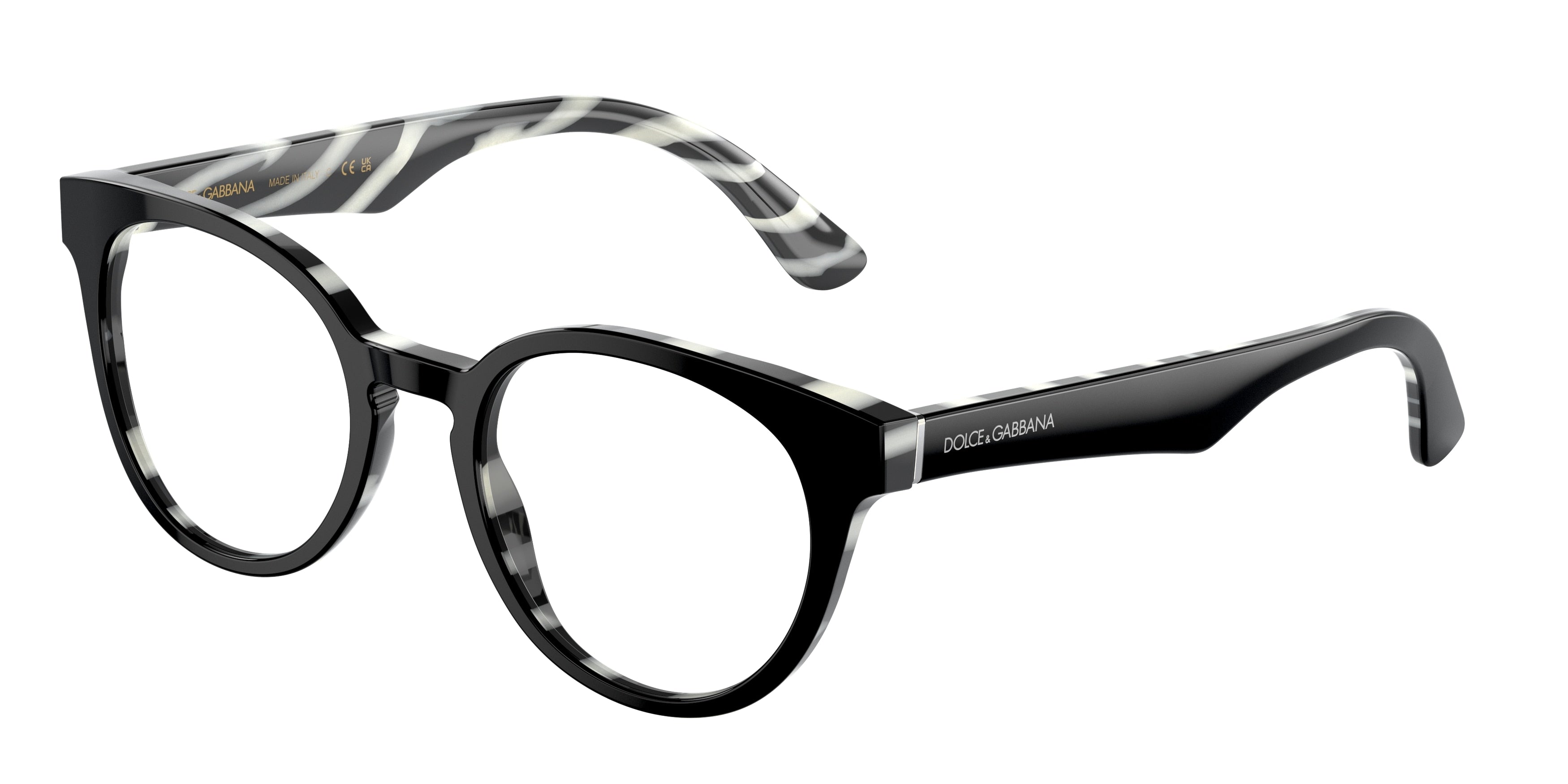 DOLCE & GABBANA DG3361 Round Eyeglasses  3372-Top Black On Zebra 50-145-20 - Color Map Black