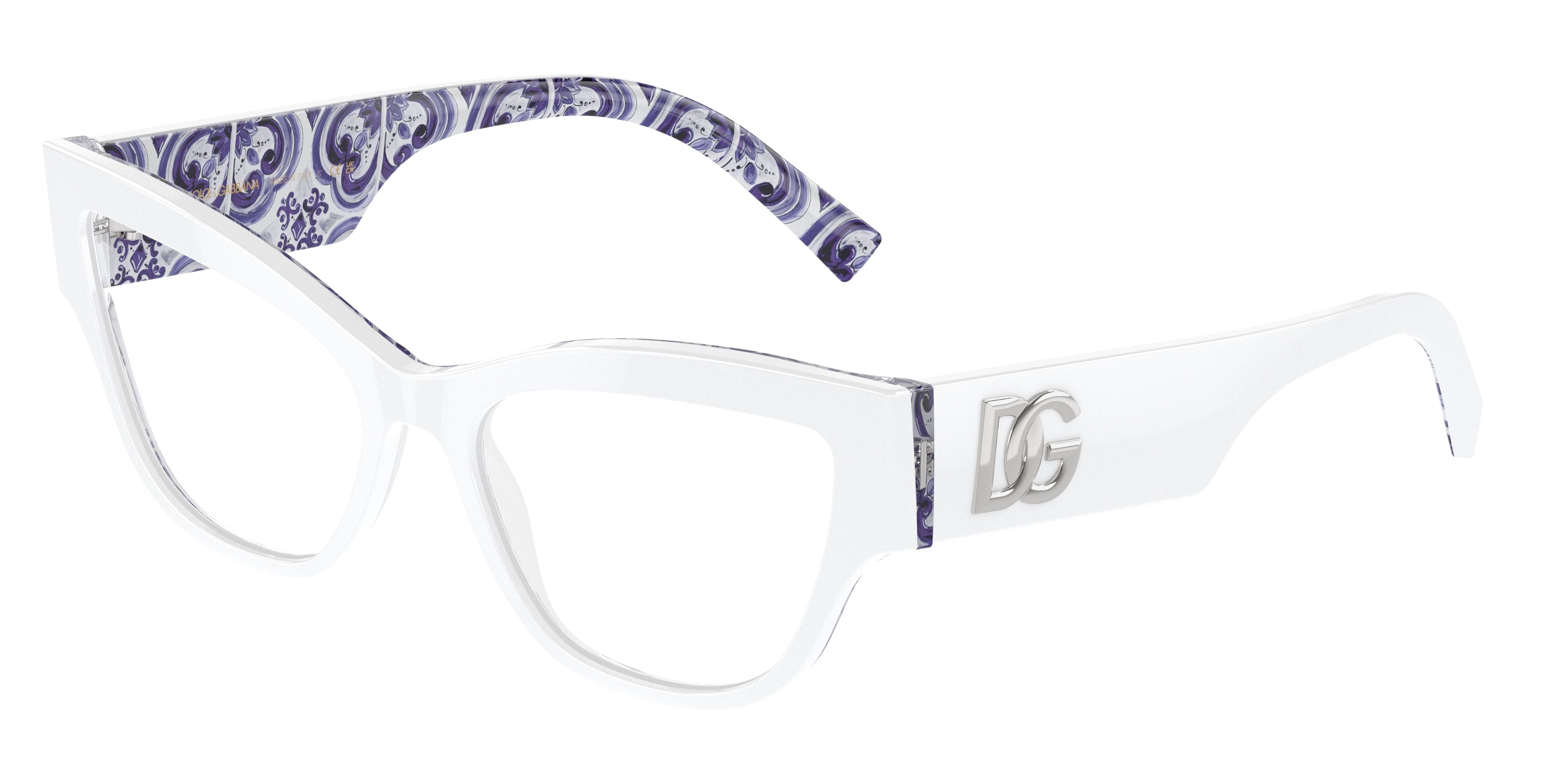 DOLCE & GABBANA DG3378 Cat Eye Eyeglasses  3371-White On Blue Maiolica 55-145-17 - Color Map White