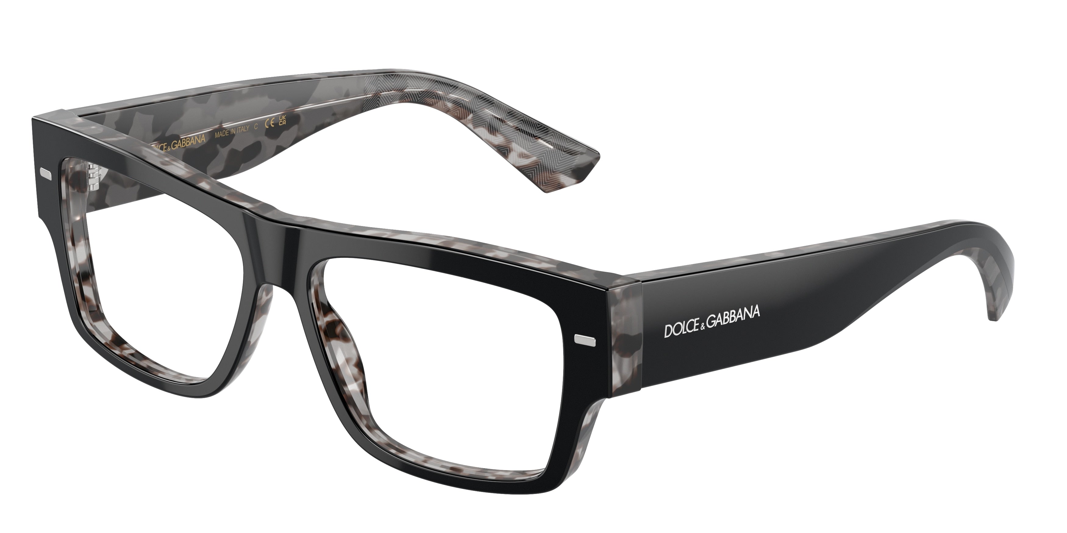 DOLCE & GABBANA DG3379 Rectangle Eyeglasses  3403-Black On Grey Havana 55-145-15 - Color Map Black