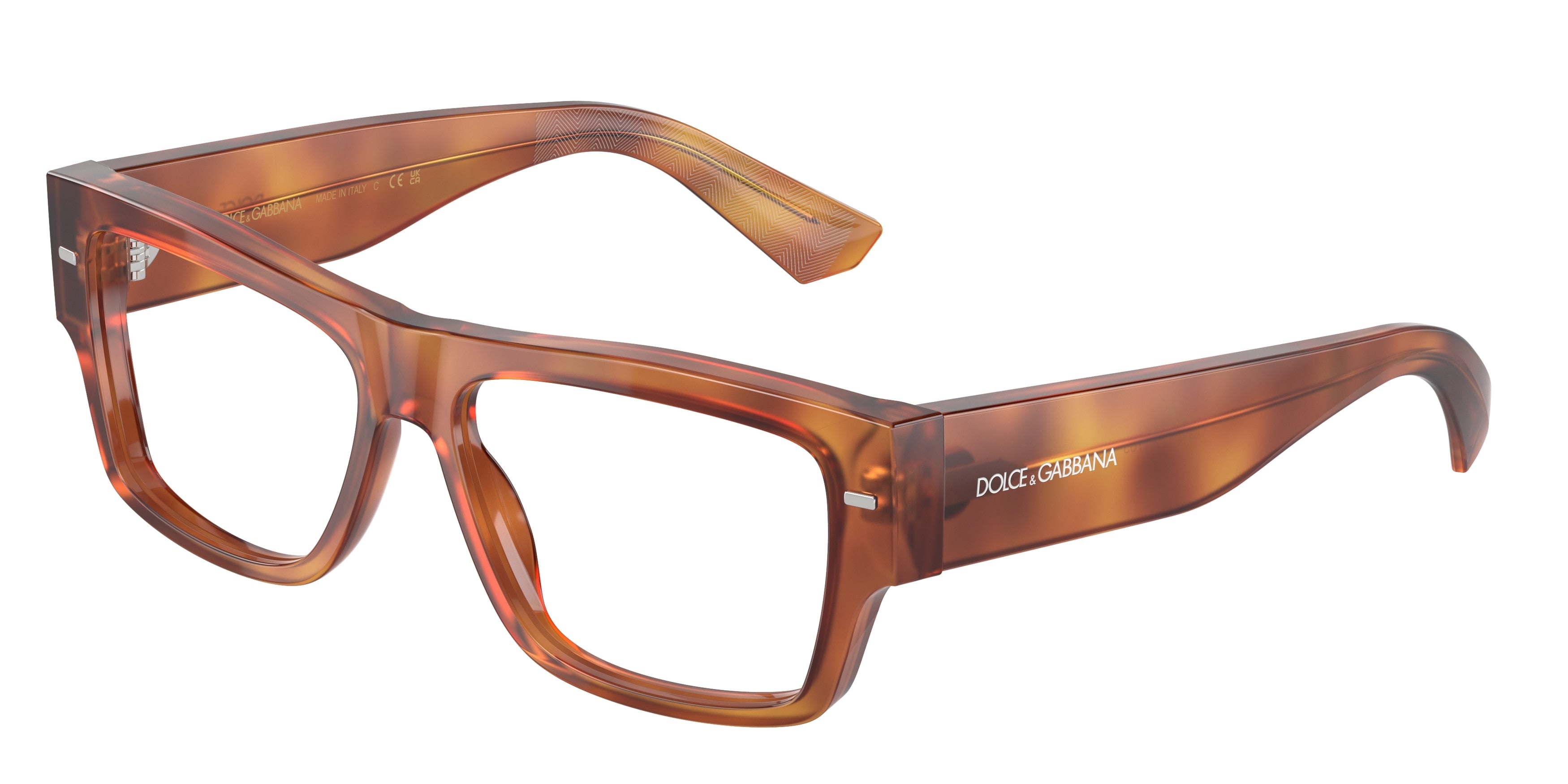 DOLCE & GABBANA DG3379 Rectangle Eyeglasses  705-Ginger Havana 55-145-15 - Color Map Yellow