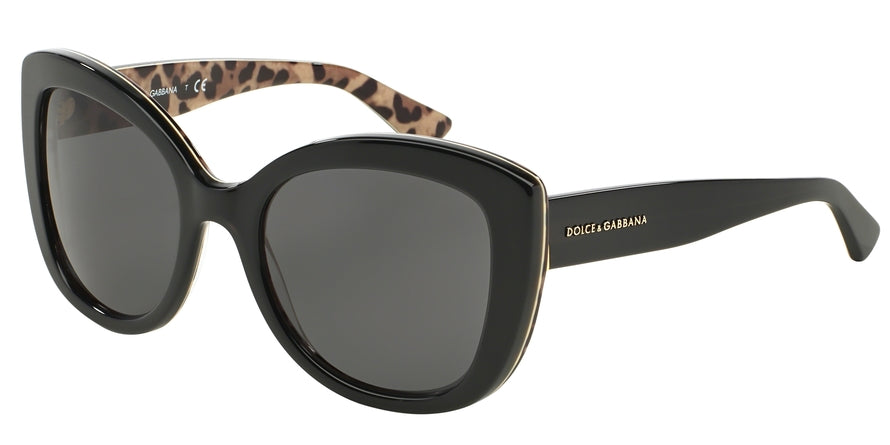 DOLCE & GABBANA DG4233 Cat Eye Sunglasses  285787-TOP BLACK ON LEO 53-20-140 - Color Map multi