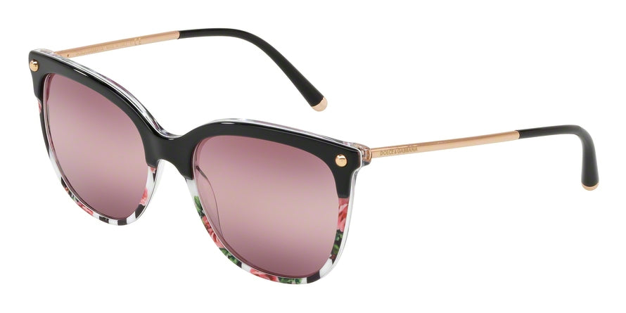 DOLCE & GABBANA DG4333F Square Sunglasses  3173W9-TOP BLACK ON PRINT ROSE/STRIPE 55-18-140 - Color Map black