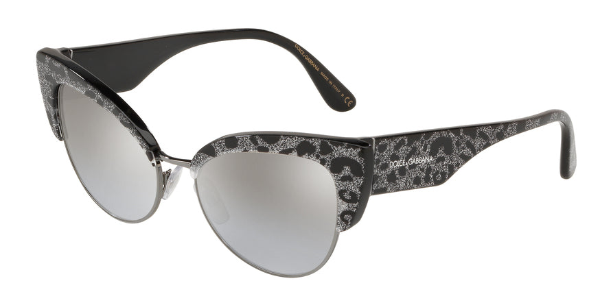 DOLCE & GABBANA DG4346 Cat Eye Sunglasses  31986V-LEO GLITTER BLACK 53-17-145 - Color Map multi