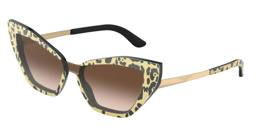 DOLCE & GABBANA DG4357F Cat Eye Sunglasses  320813-LEO GLITTER GOLD ON BLACK 29-129-140 - Color Map multi
