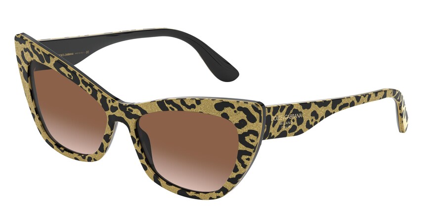 DOLCE & GABBANA DG4370 Cat Eye Sunglasses  320813-LEO GLITTER GOLD ON BLACK 56-15-140 - Color Map multi