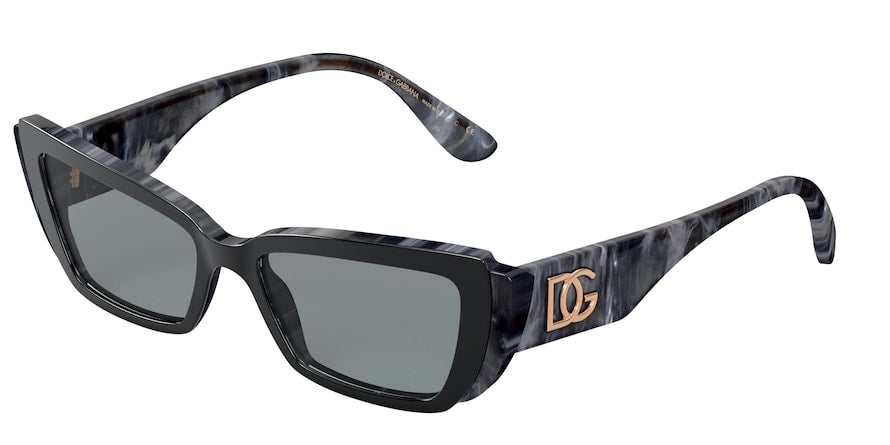 DOLCE & GABBANA DG4382F Rectangle Sunglasses  327287-TOP BLACK ON GREY MARBLE 54-17-145 - Color Map black
