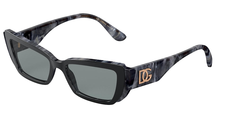 DOLCE & GABBANA DG4382 Rectangle Sunglasses  327287-TOP BLACK ON GREY MARBLE 54-17-145 - Color Map black