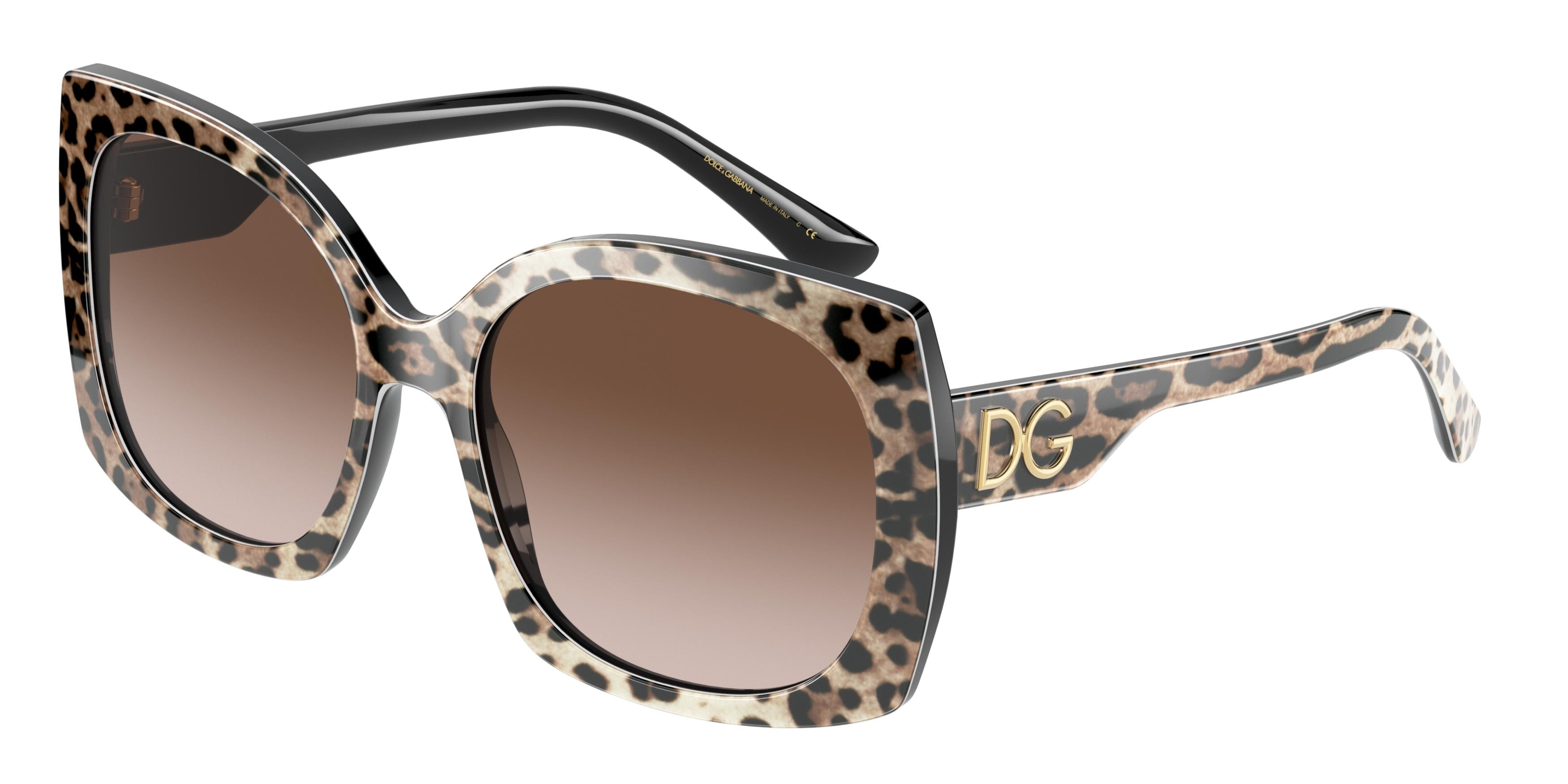 DOLCE & GABBANA DG4385F Square Sunglasses  316313-Leo Brown On Black 58-145-18 - Color Map Brown