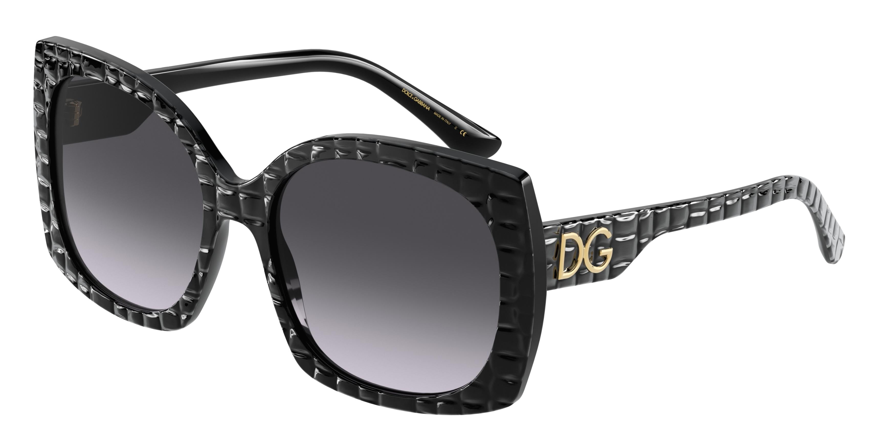 DOLCE & GABBANA DG4385F Square Sunglasses  32888G-Black Texture Cocco 58-145-18 - Color Map Black