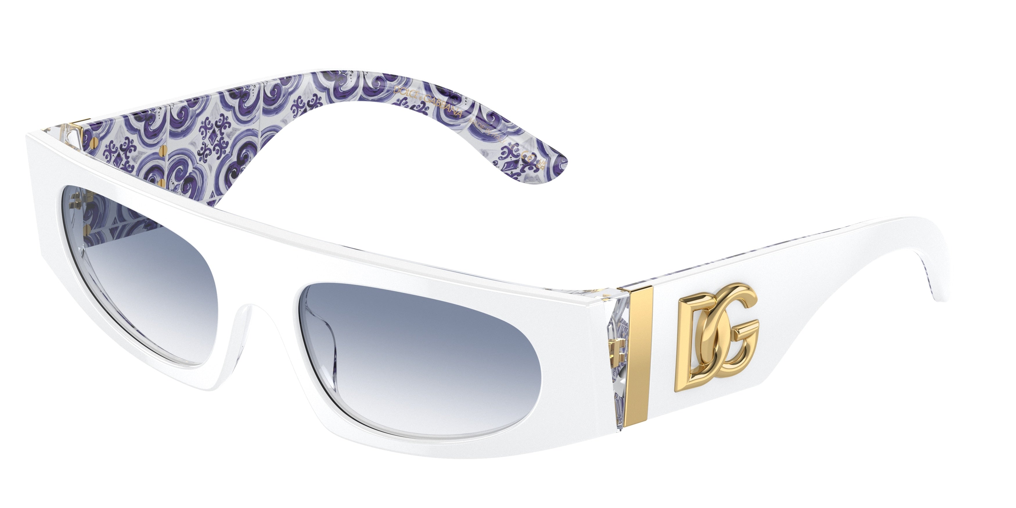 DOLCE & GABBANA DG4411 Rectangle Sunglasses  337119-White On Blue Maiolica 54-140-19 - Color Map White