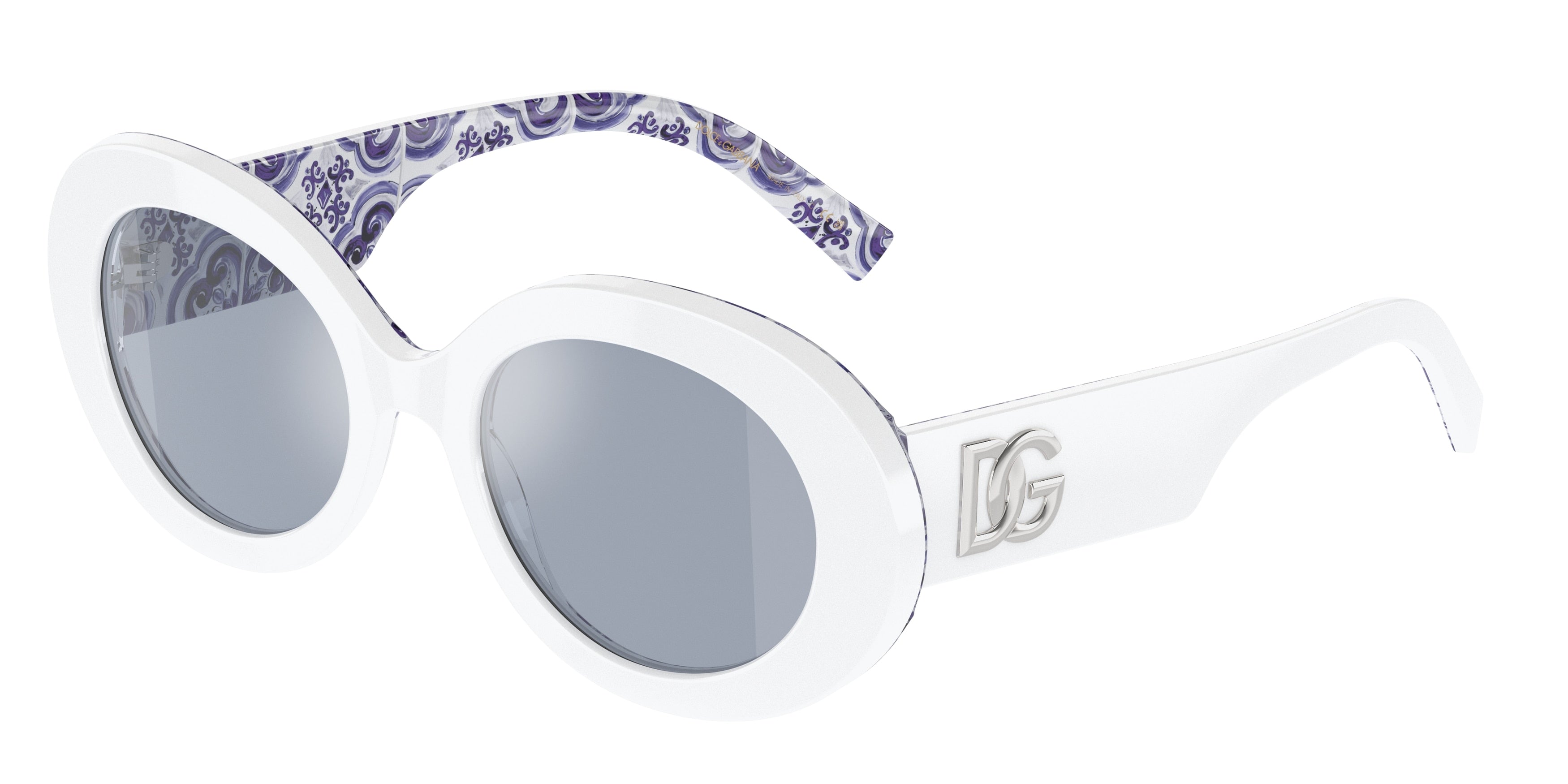 DOLCE & GABBANA DG4448 Oval Sunglasses  337155-White On Blue Maiolica 51-145-20 - Color Map White