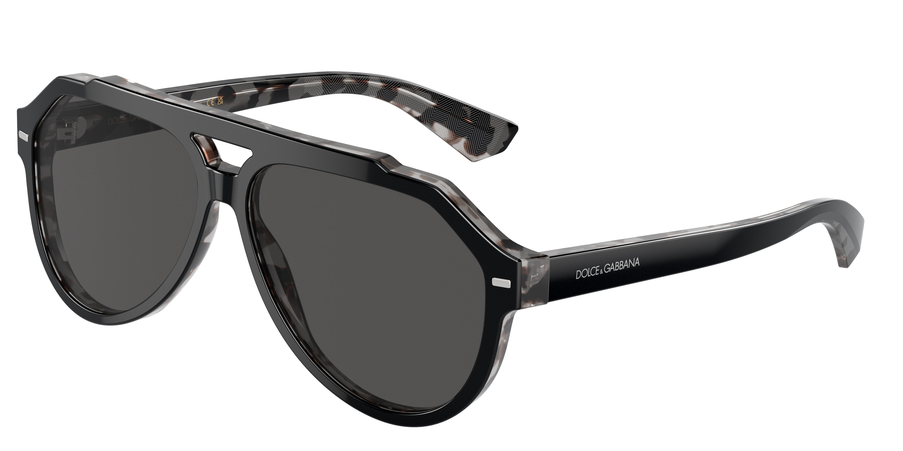 DOLCE & GABBANA DG4452 Pilot Sunglasses  340387-Black On Grey Havana 60-145-13 - Color Map Black