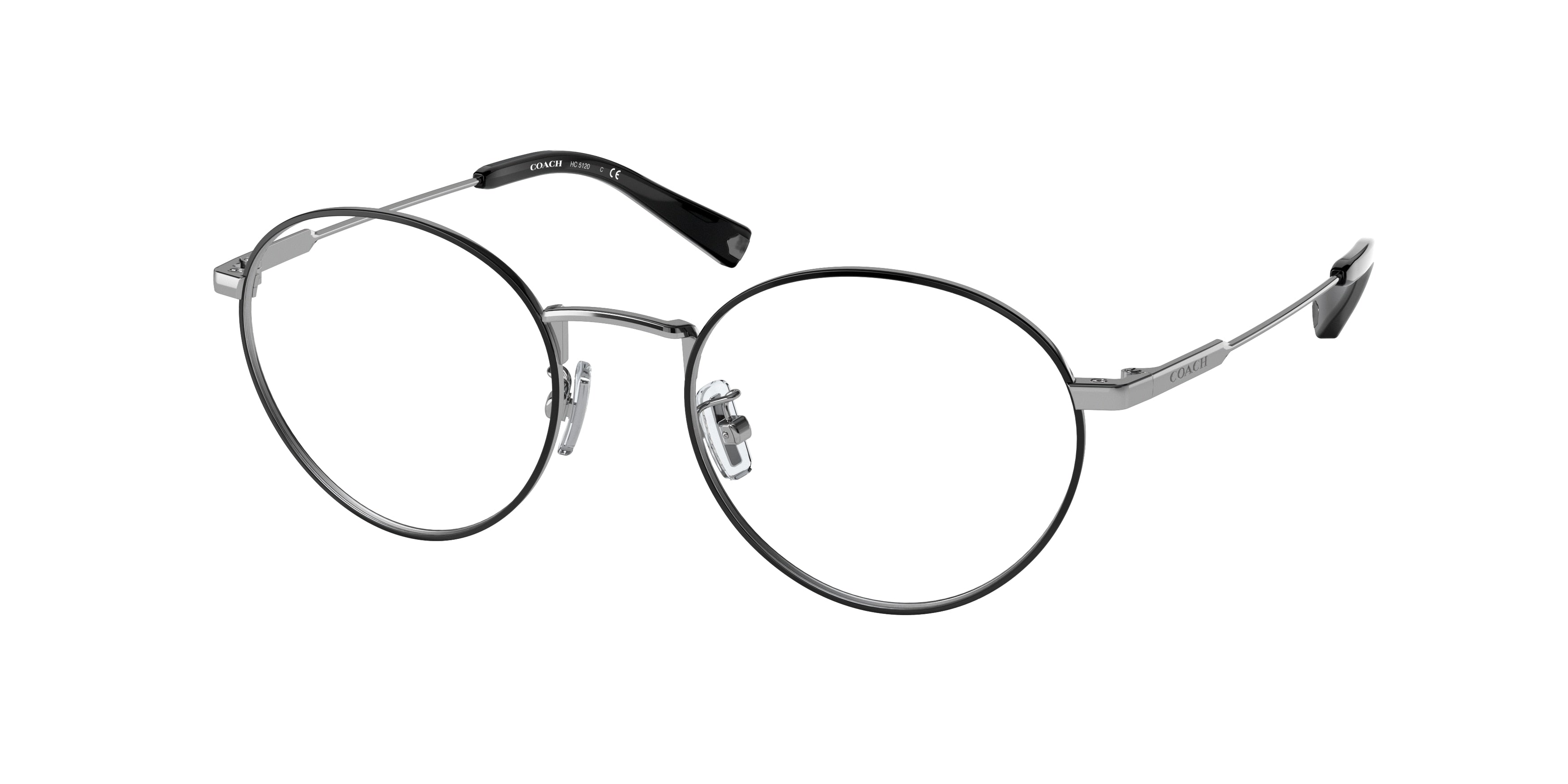 Coach C2101 HC5120 Round Eyeglasses  9373-Shiny Silver / Black 51-145-19 - Color Map Silver
