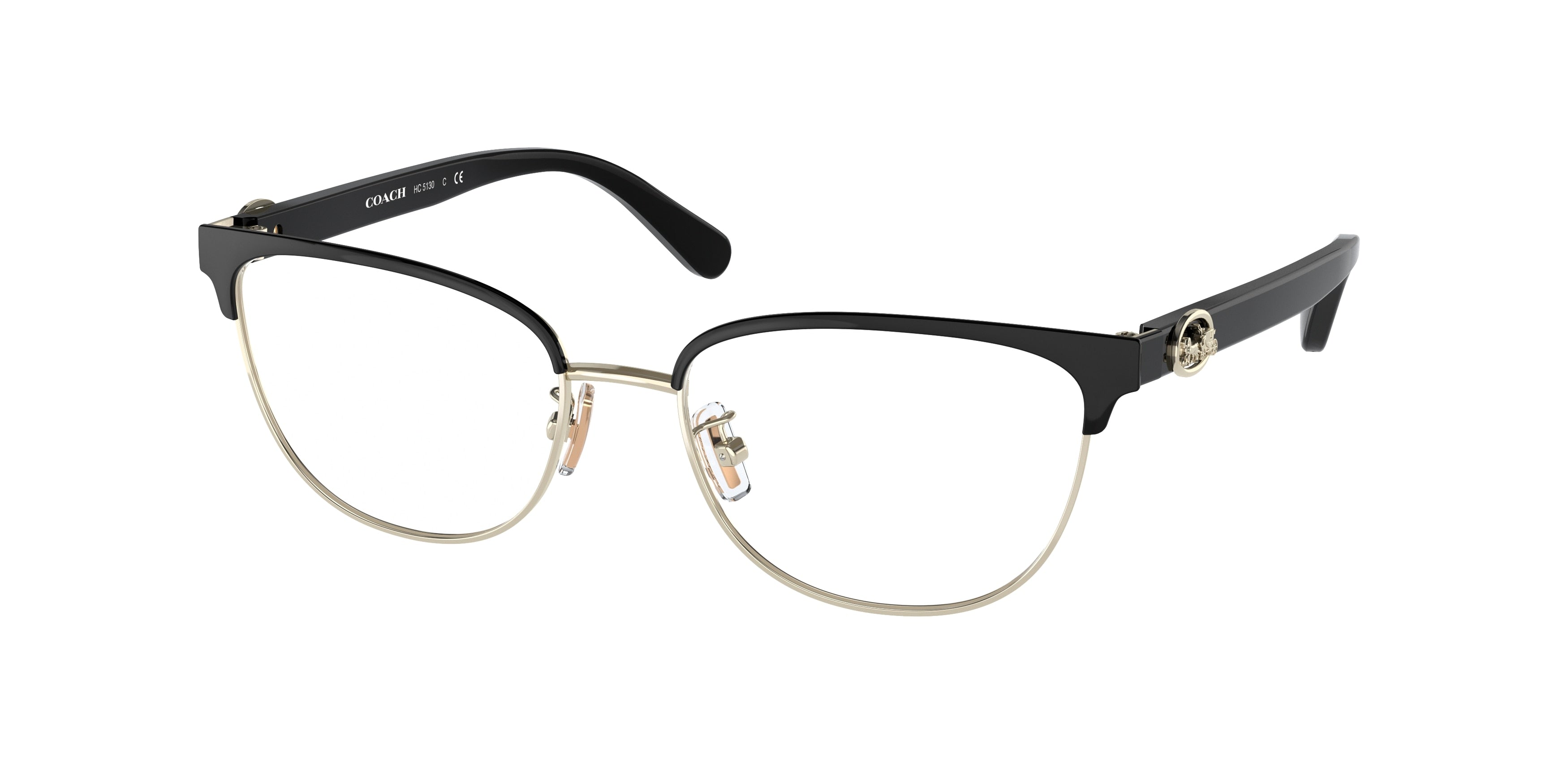 Coach HC5130 Rectangle Eyeglasses  9346-Black/Shiny Light Gold 53-140-17 - Color Map Black