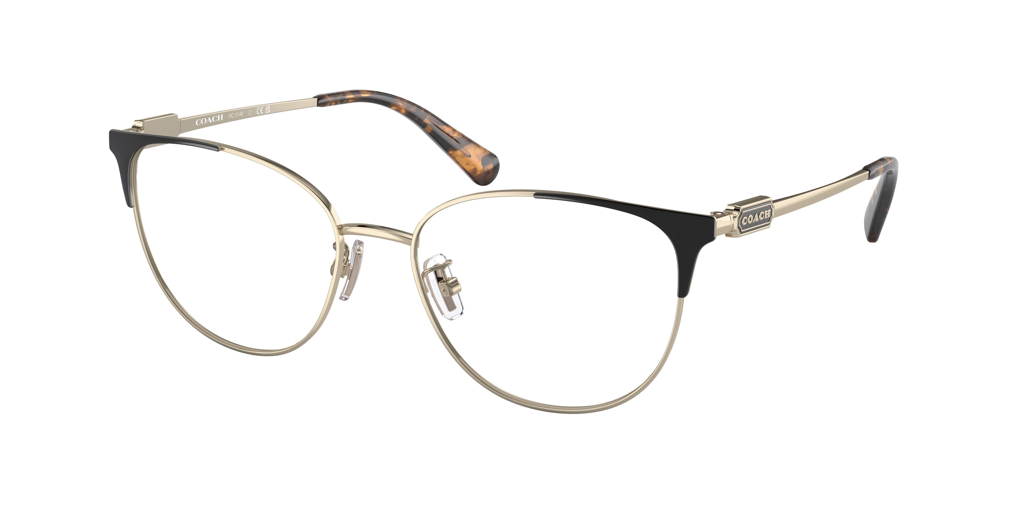 Coach HC5148 Cat Eye Eyeglasses  9396-Shiny Light Gold / Black 54-140-17 - Color Map Gold