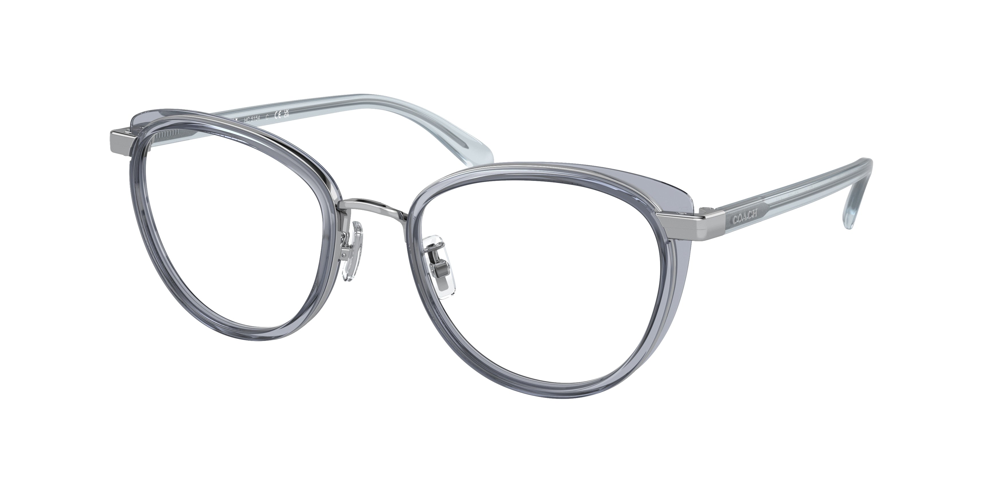 Coach HC5154 Round Eyeglasses  9433-Silver/Transparent Blue 52-140-20 - Color Map Silver
