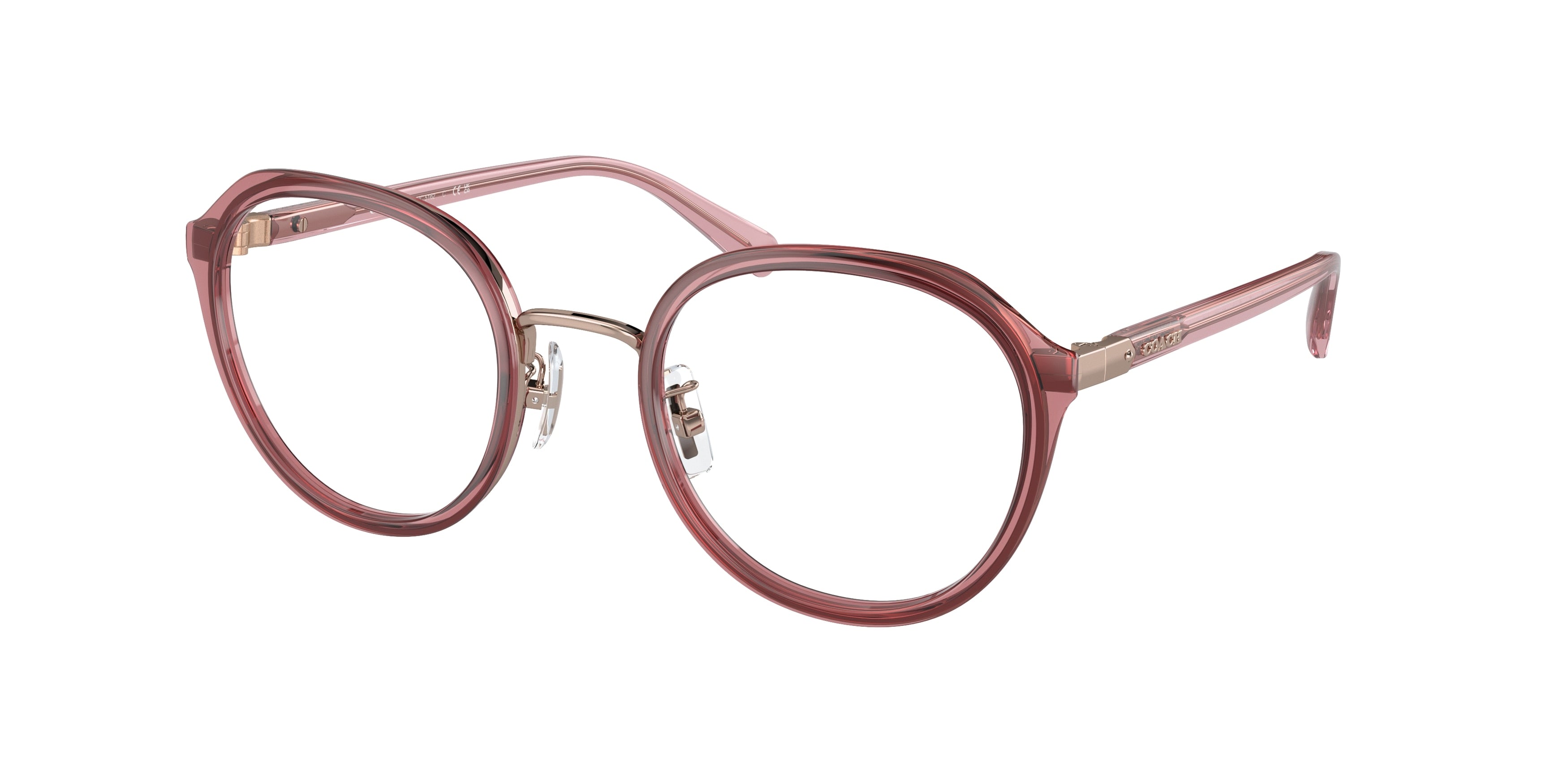 Coach HC5162 Round Eyeglasses  9331-Transparent Berry/Rose Gold 50-140-22 - Color Map Red