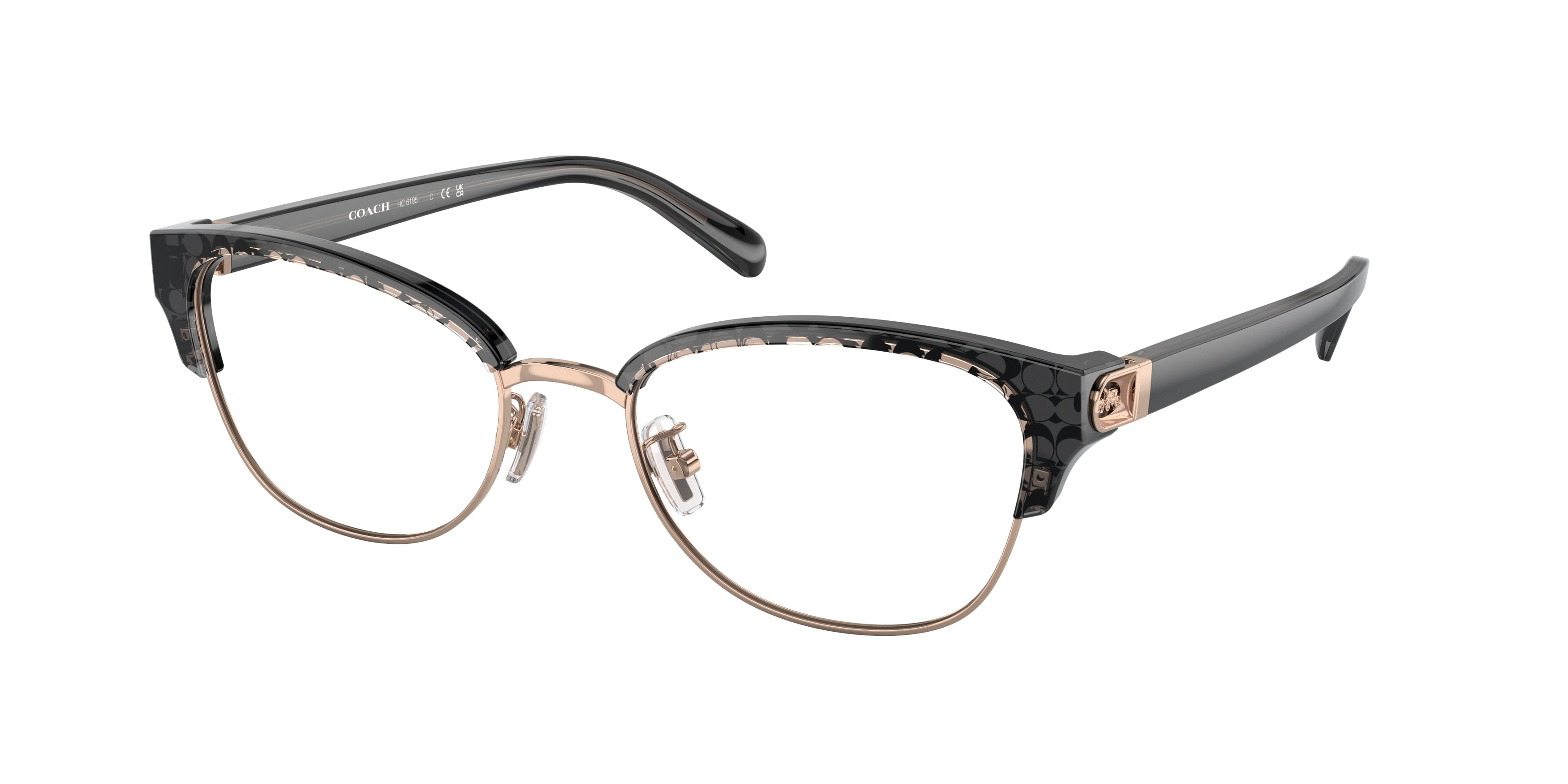 Coach HC6195 Irregular Eyeglasses  5710-Shiny Rose Gold Grey Signature C 53-140-19 - Color Map Pink