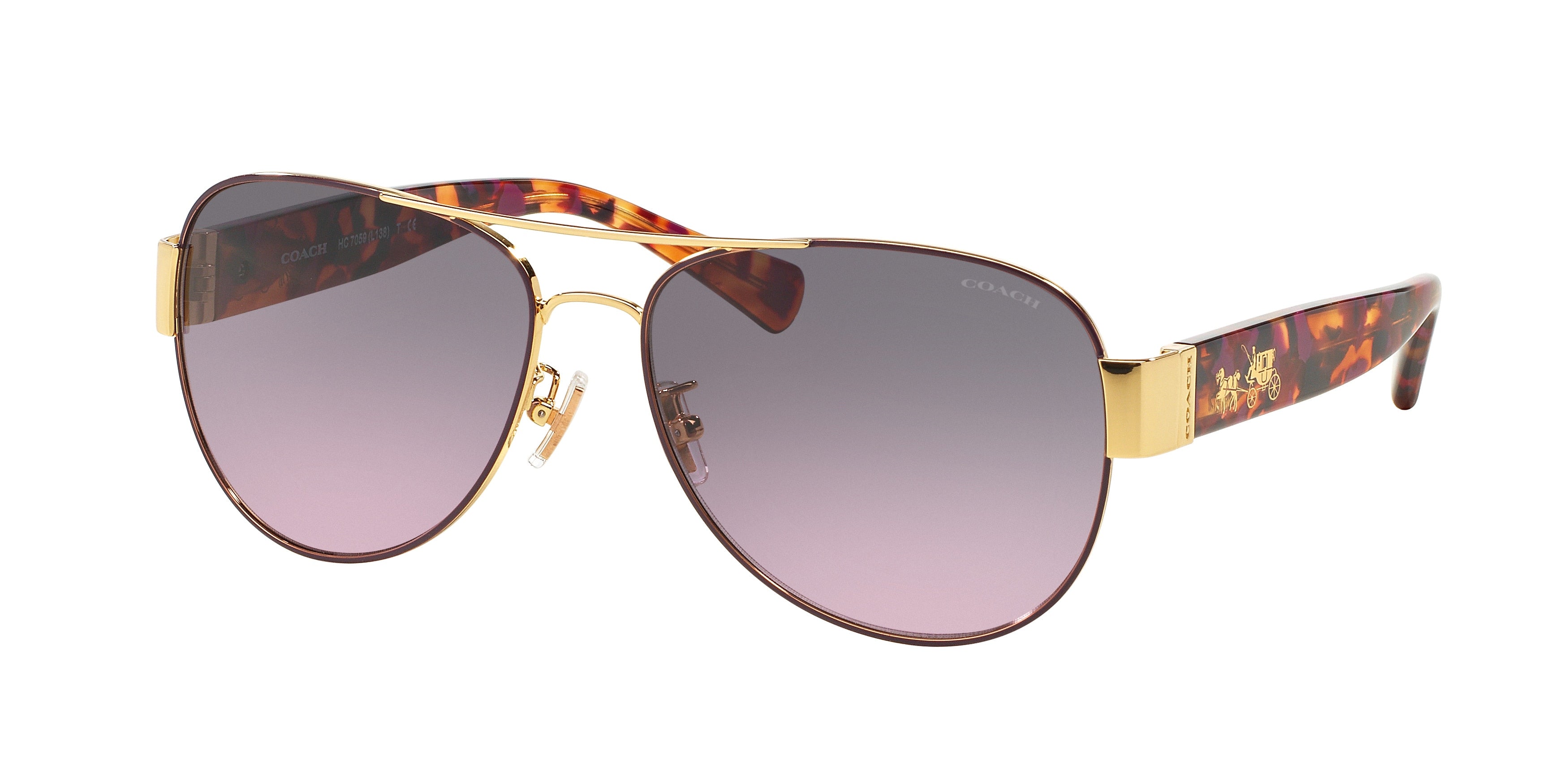 Coach L138 HC7059 Pilot Sunglasses  924890-Purple / Gold 58-135-15 - Color Map Violet