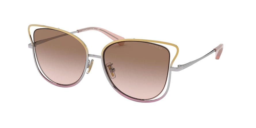 Coach L1108 HC7106 Irregular Sunglasses  933713-SHINY GOLD/SILVER/LIGHT PURPLE 55-15-140 - Color Map multi