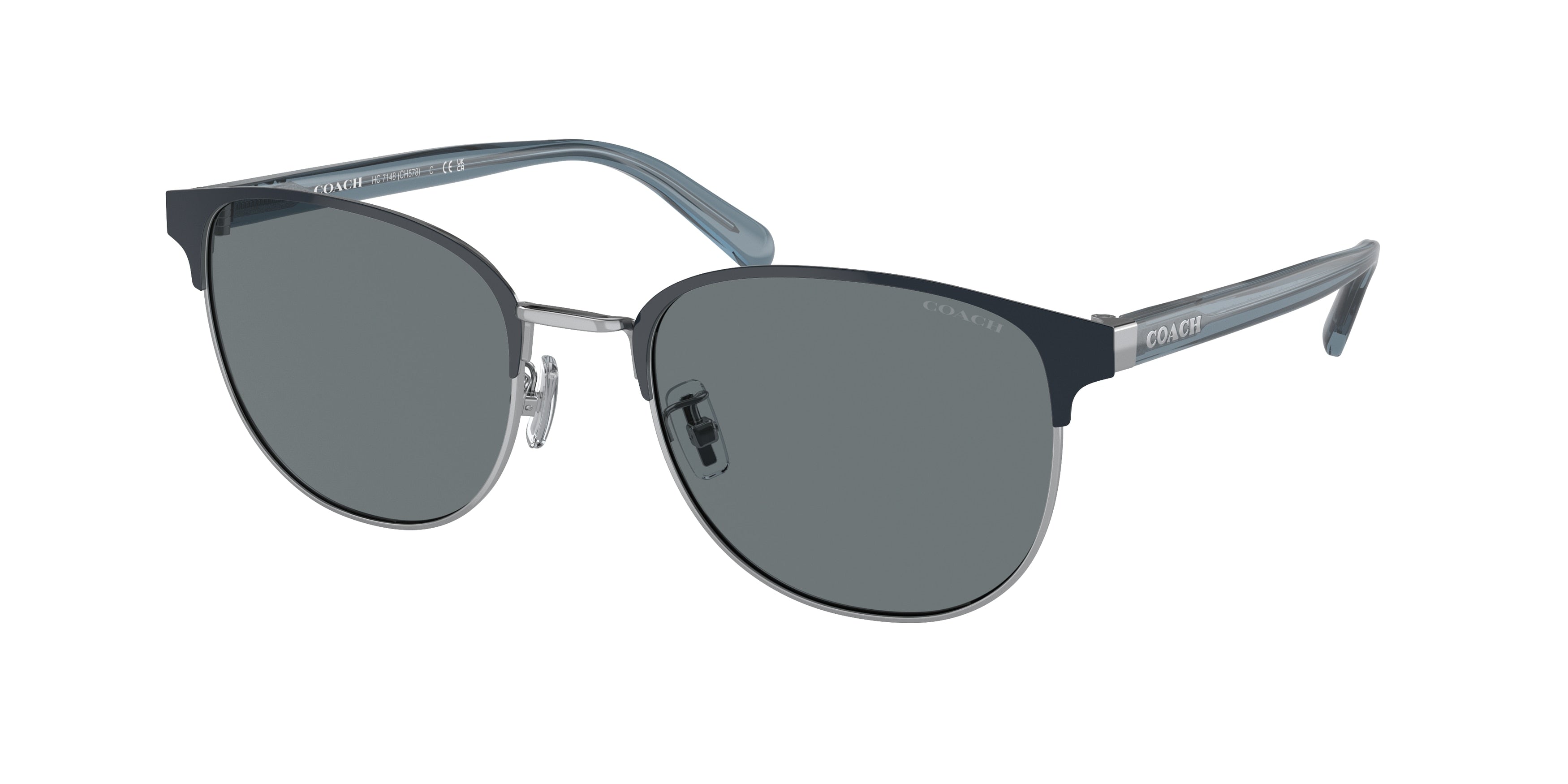 Coach CH578 HC7148 Round Sunglasses  953780-Shiny Silver/Navy 54-145-20 - Color Map Silver