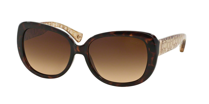 Coach L067 LAURIN HC8076 Square Sunglasses  515213-DARK TORTOISE/BROWN CRYSTAL 56-15-135 - Color Map havana