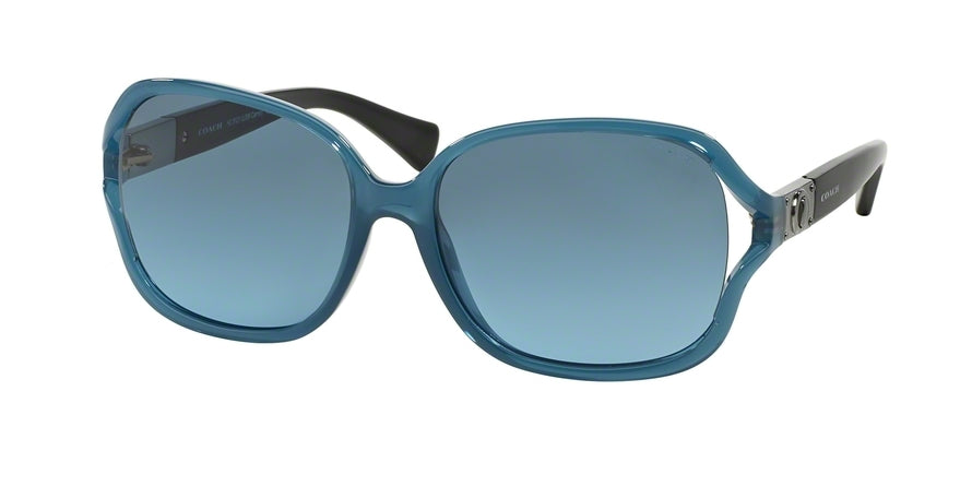 Coach L095 CARROLL HC8121 Square Sunglasses  526617-MILKY DENIM/BLACK 59-16-135 - Color Map blue