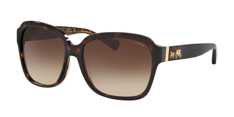 Coach L1602 HC8185 Square Sunglasses  539413-DARK TORT/DARK TORT GOLD SIG C 58-16-140 - Color Map havana